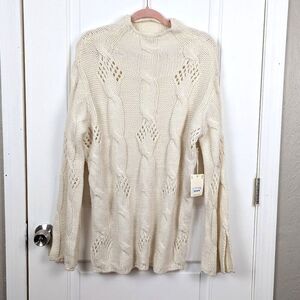 a.n.a | Cream Cable Knit Chunky Sweater With Openwork Detail Size Small